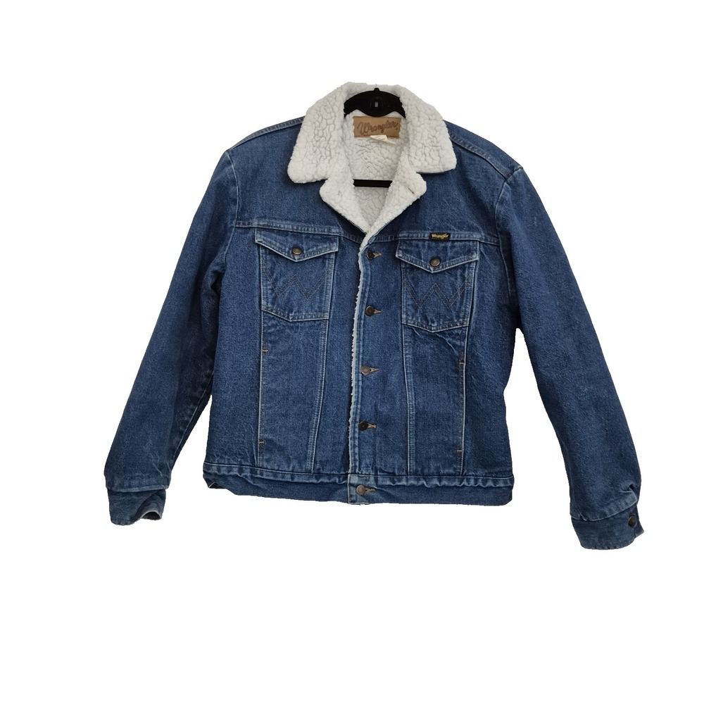 Wrangler‎ Jacket Mens Medium Blue Denim Sherpa Lined Button Up USA Vintage